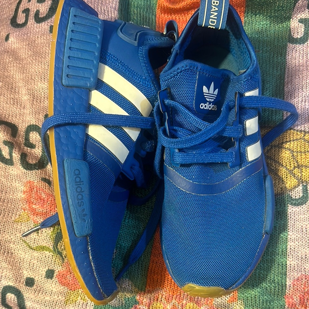 Adidas Boost Kids Royal Blue Sneakers with White Stripes Size 4.5